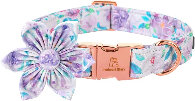 Lionheart Glory Dog Collar - Purple With Flower, Cute Floral Pattern, Adjustable for X-Large Dogs