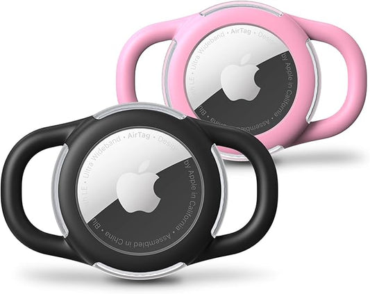 Waterproof Airtag Dog Collar Holder, Silicone & ABS Airtag Holder for Dog & Cat Collars, Ultra-Durable, Lightweight and Protective Airtag Case (Black & Pink, Small)