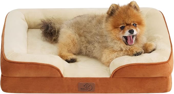 Bedsure Small Orthopedic Dog Bed - Washable Bolster Dog Sofa Beds for Small Dogs, Supportive Foam Pet Couch Bed with Removable Washable Cover, Waterproof Lining and Nonskid Bottom Couch, Caramel