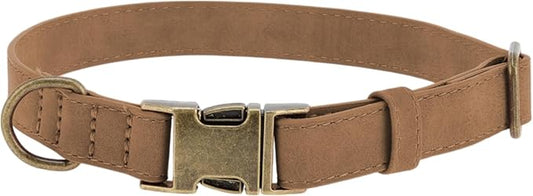 Dog Collar, Soft PU Durable Heavy Duty Dog Collar with Quick Release Metal Buckle, Puppy Collar, Adjustable Collar for Dogs, Large, Brown