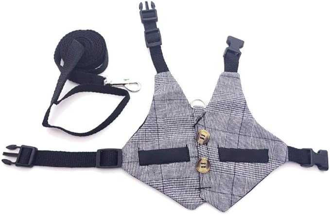 Hypeety Multipurpose Rabbit Vest Harness and Leash Set Small Animal Adjustable Soft Harness with Button Decor Formal Suit Style for Bunny Rabbit Kitten Small Animal Walking (S)