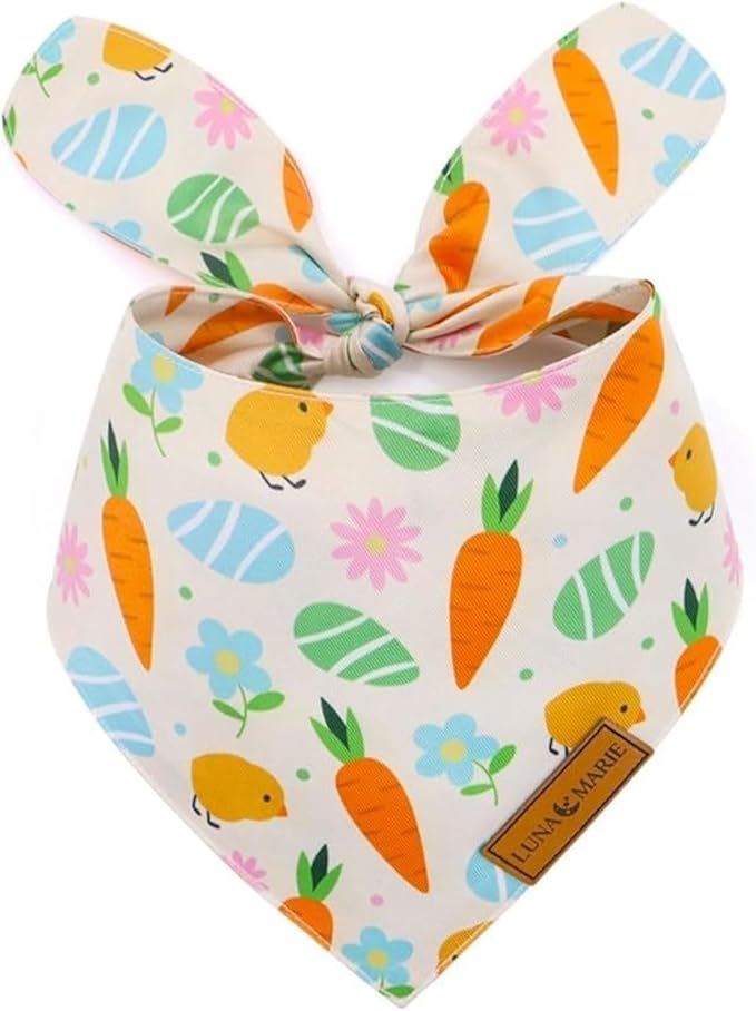 Luxury Pet Birthday Bandanas -Premium & Silky Poly Fabric | 100% Handmade | Custom Shape Dual Layered (Easter Garden, Large)