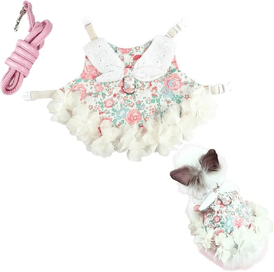 Bunny Rabbit Ferret Harness and Leash Set, Bunny Clothes for Rabbits, Small Animal Guinea Pig Dress Clothes for Kitten Ferret Chihuahua Puppy Mini Dog (Pink with Green,M)