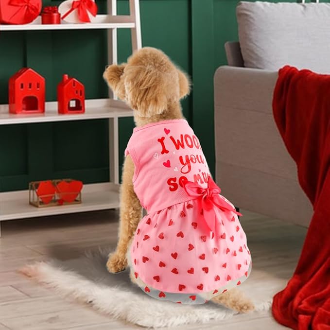 og Valentines Day Clothes I Woof You So Much Dog Valentines Outfit Red Tulle Dog Dress with Bowknot for Small Medium Large Dogs Cat Girl