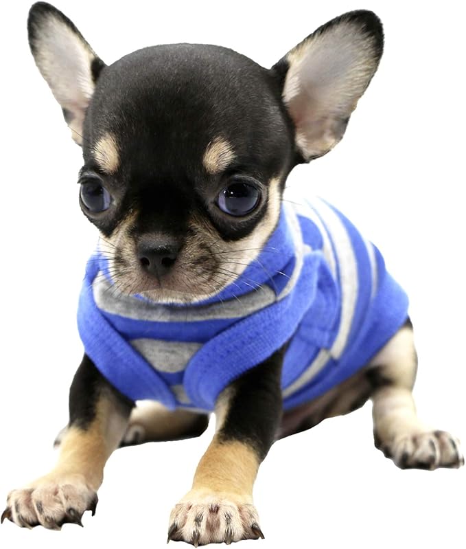 LOPHIPETS 100% Cotton Striped Dog Shirts for Small Dogs Chihuahua Puppy Clothes Tank Vest-Blue and Gray Strips/XS