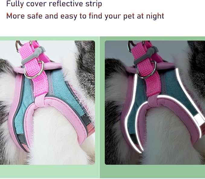 Bunny Harness and Leash Set - Reflective Strip Kitten Vest Harness, Escape Proof Rabbit Leash Walking Pet Accessories for Cat, Dog, Guinea Pig and Small Animals (Pink, XXS)