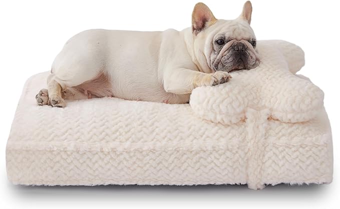 Soft Touch Faux Fur Dog Pillow Beds for Small,Medium Dogs, Supportive Foam Dogs Couch with Washable Removable Cover, Super Soft Pets Bed for Large Cats & Medium Dog (Ivory)