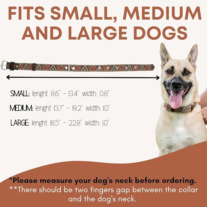 Western Dog Collar - Leather Embroidered Design for Small Medium Large Dogs & Puppy Pets - Aztec Southwest for Boy and Girl Female & Male Dogs - Collar para Perros (Medium, Bronze Olive)