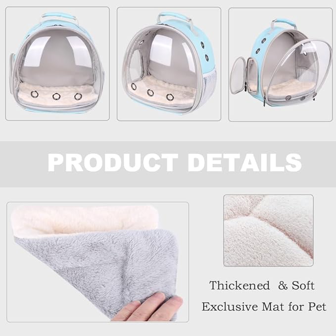 Portable Guinea Pig Backpack with Small Bag Harness and Leash Set, Space Capsule Bubble Pet Carrier Cage Travel for Rabbit, Bearded Dragon, Sugar Glider (Blue, Backpack)