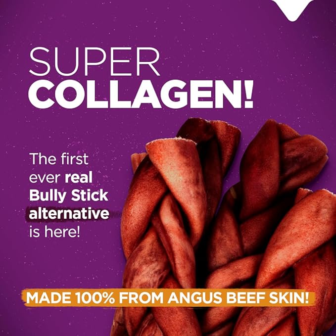 Natural Farm Odor-Free Super Braided Collagen Dog Chews (6-Inch, 5-Pack) First Ever Real Bull Sticks Alternative, 100% Natural Angus Hide Collagen Treats- More Protein More Chew Time for All Dogs