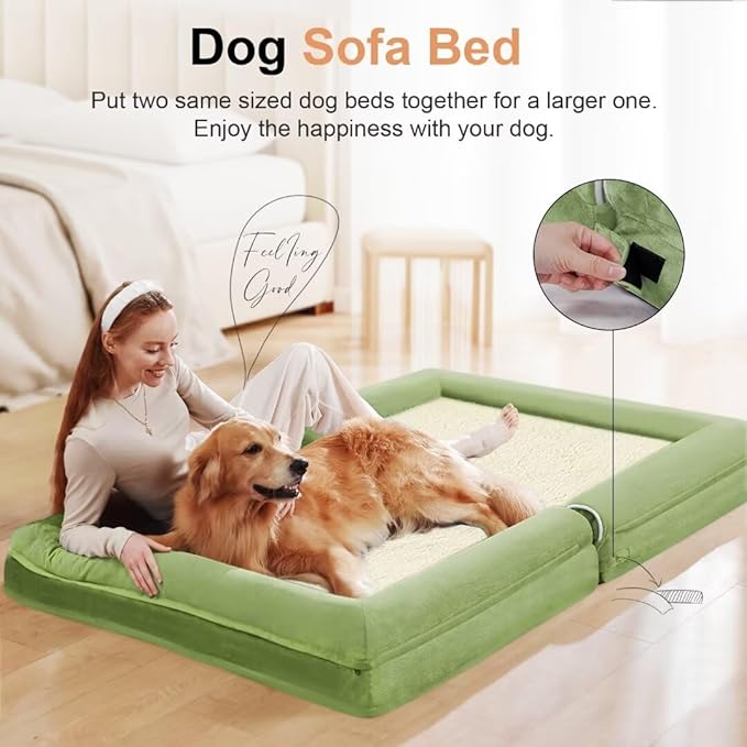 Large Dog Bed Orthopedic Washable: Beds Bolster XL Bed Big XLarge Dogs Egg Crate Foam Couch Sofa Waterproof with Removable Cover - Grass Green