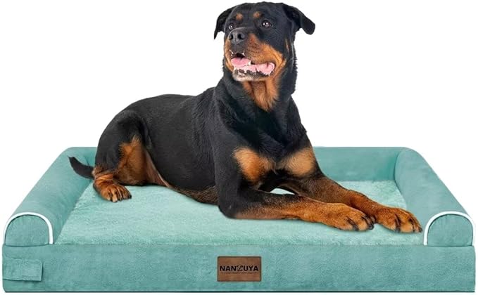 Large Dog Bed Orthopedic Washable: Beds Bolster XXL Bed Big XLarge Dogs Egg Crate Foam Sofa Couch Waterproof Removable Cover - Aqua Blue