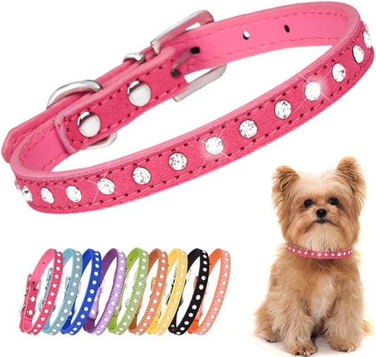 Sparkle Rhinestone Dog Collars for Small Dogs, Pretty Bling Diamond Puppy Collar Crystal Jewel Glitter Rhinestone Cat Collar for XXS Xs Small Medium Pet Female Dogs Girl, Hot Pink S