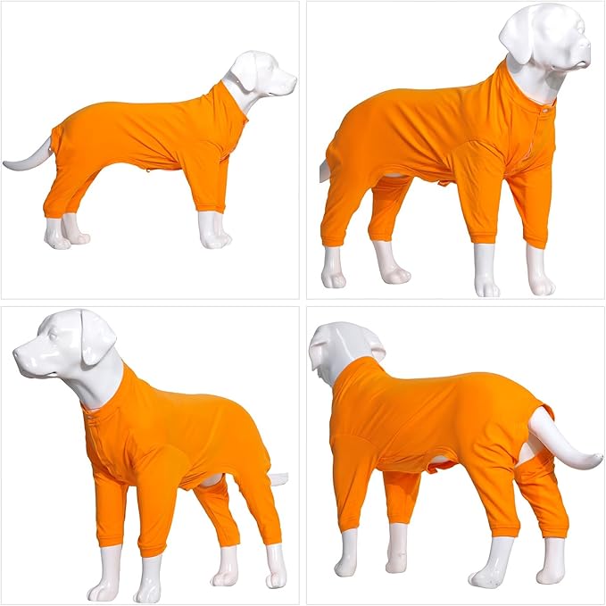Lovelonglong Four Feet Dog Lightweight Pajamas, Pure Cotton Dog Jumpsuits 4 Legs Dog Onesies T-Shirt Stylish PJS Puppy Costume for Large Medium Small Dogs Orange XS