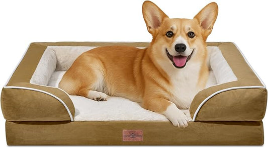 Comfort Expression Medium Dog Beds Waterproof Orthopedic Foam Dog Sofa Beds for Medium Large Dogs Comfy Pet Bed with Washable Removable Cover & Non-Slip Bottom(Medium,Khaki)