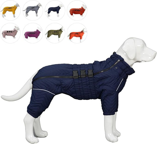 Warm Dog Coat Double Layers Dog Vest, 4 Legs Covered Windproof Waterproof Reflective Warm Dog Vest Outdoor Skating Dog Costume for Small Medium Large Dogs Navyblue 5XL