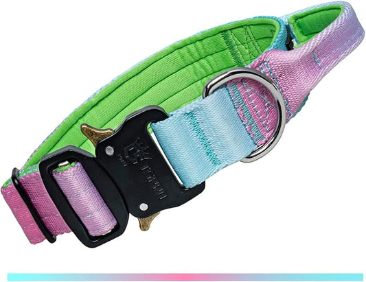 TSPRO Premium Dog Collars Tactical Dog Collar with Handle and Heavy Duty Quick-Release Metal Buckle Durable Thick and Adjustable for Medium to Large Dogs (Cyan Gradient M)