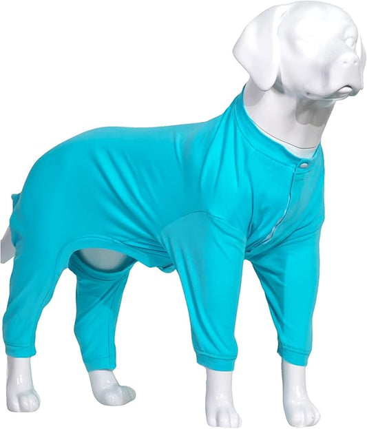 Lovelonglong Four Feet Dog Lightweight Pajamas, Pure Cotton Dog Jumpsuits 4 Legs Dog Onesies T-Shirt Stylish PJS Puppy Costume for Large Medium Small Dogs Turquoise XL