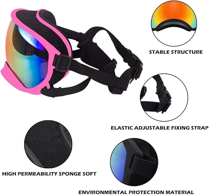 Small Dog Sunglasses Adjustable Strap UV Protection Winproof Dog Puppy Sunglasses Suitable Small Dog Pet Glasses Dogs Eyes Protection，Soft Dog Pink Frame&Colours Lens-Small YD-230706668