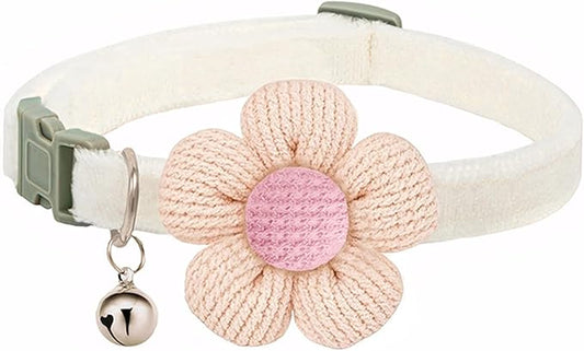 Small Dog Collar with Flower, Puppy Collars for Litter, XS Dog Collars for Small Dogs with Bell for Girl Boy Little Dog (White)