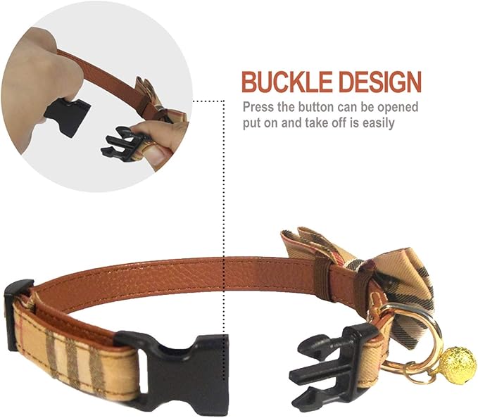 KUDES 2 Pack/Set Dog Collars with Bow Tie and Bells, Adjustable Cute Dog Bow Ties Collar for Small/Medium/Large Boys and Girls Pets (Black+Brown, L(14.2''-21.7''))