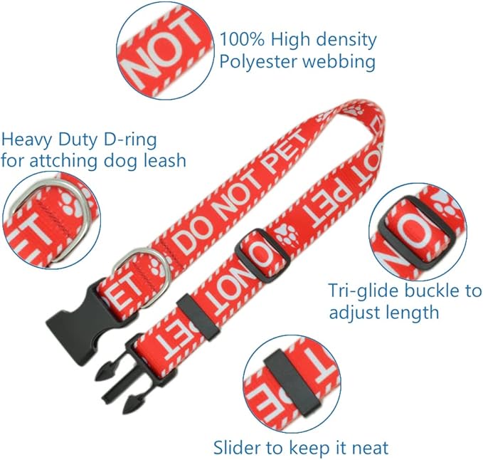 Dog Collar for DO NOT PET, Sturdy Durable with Buckle, Red Dog Collars for Small Medium Large Dogs, Premium Adjustable Polyester Pet Collar