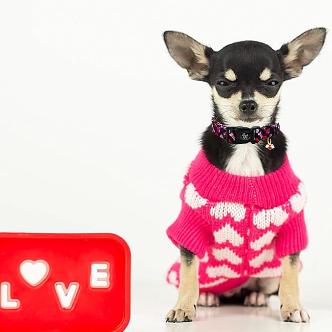 Elegant little tail Dog Collar, Red Heart Dog Collars Female or Male Adjustable Cotton Pet Collar with Quick Release Buckle for Small Medium Large Dogs