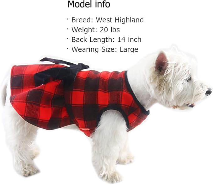 KYEESE Christmas Dog Dress Red Buffalo Check Small Dog Dresses with Bowtie for Holiday