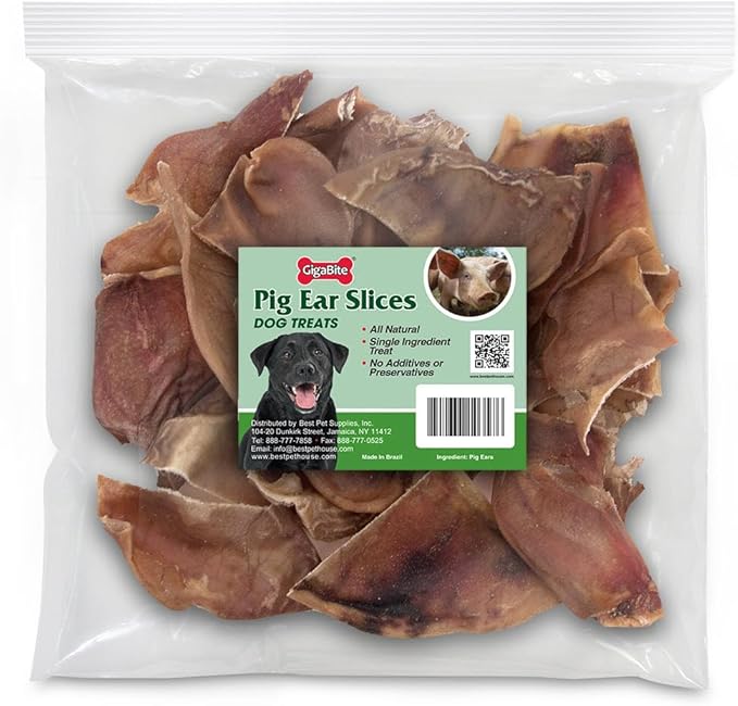 Best Pet Supplies GigaBite Roasted Pig Ears for Dogs - Natural Dog Chews, Roasted Pigs Ears, Half-Cut, Safe for Puppies and Aggressive Chewers, Cleans Teeth and Gums - Pack of 28