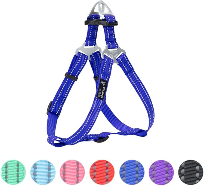 EXCELLENT ELITE SPANKER No Pull Dog Harness Adjustable Nylon Step-in Easy Pet Vest Chest Strap with Reflective and Leash Ring for Small Medium Large Breed Dogs Training Walking(Blue-S)