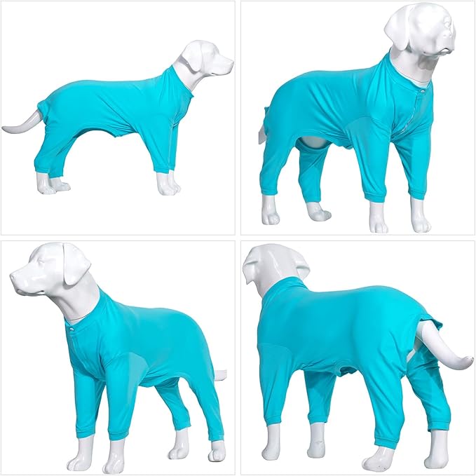 Lovelonglong Four Feet Dog Lightweight Pajamas, Pure Cotton Dog Jumpsuits 4 Legs Dog Onesies T-Shirt Stylish PJS Puppy Costume for Large Medium Small Dogs Turquoise XL