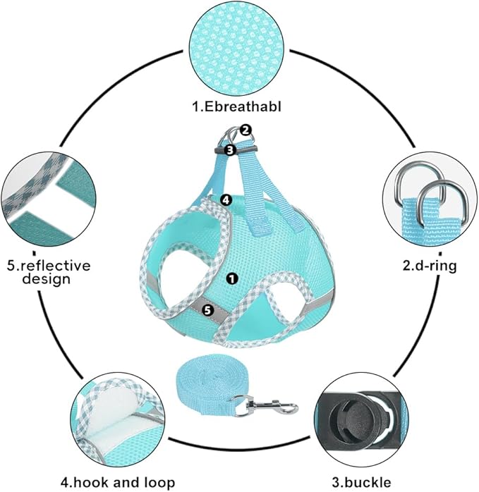 Dog Harness and Leash Set, Mesh Male and Female Extra Small Dogs Vest Collars, Adjustable No-Pull Pet Cat Chest Harnesses with Leashes, Medium Running Gear for Large Puppies, S Size Green