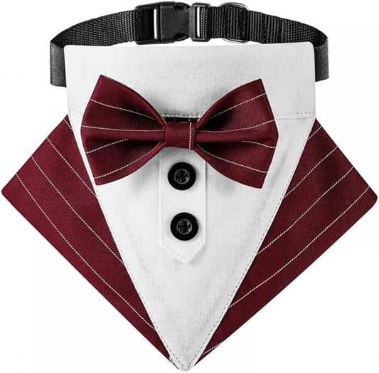 Dog Bowtie Bandana, Adjustable Formal Dog Tuxedo Collar with Bow Tie Pet Bowtie Collar for Boy Dog Wedding Grooming Birthday Party