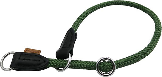 Braided Round Martingale Dog Collar, Training Collar with Slidable Stop Ring - Ideal for Extra Small Dogs (XS (1/4") - 14" Long, Dark Green)