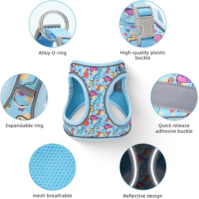 Step in Dog Harness and Leash Set, Flower Adjustable Easy Walk Puppy Harnesses, Soft Mesh Pet Vest Harness Small Size Adjustable No Pull Dog Harness for Small Medium Dogs(Bee, S)