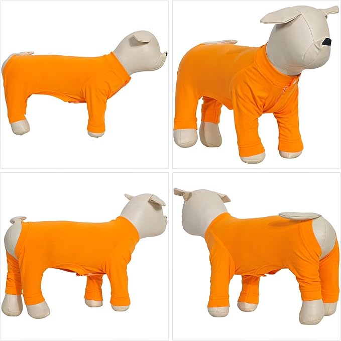 Lovelonglong Four Feet Dog Lightweight Pajamas, Pure Cotton Dog Jumpsuits 4 Legs Dog Onesies T-Shirt Stylish PJS Puppy Costume for Large Medium Small Dogs Orange XXXL
