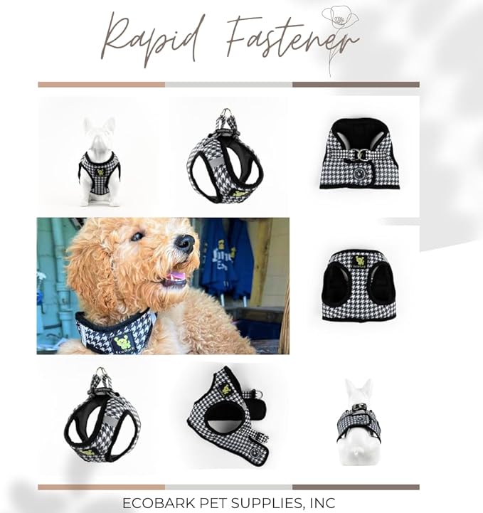 EcoBark Step in Dog Harness - Reflective Soft Luxurious Mesh Dog Harnesses for Extra Small Dog Breeds- Comfort Secure Halter No Pull Adjustable Pet Vest (Houndstooth, Xs)