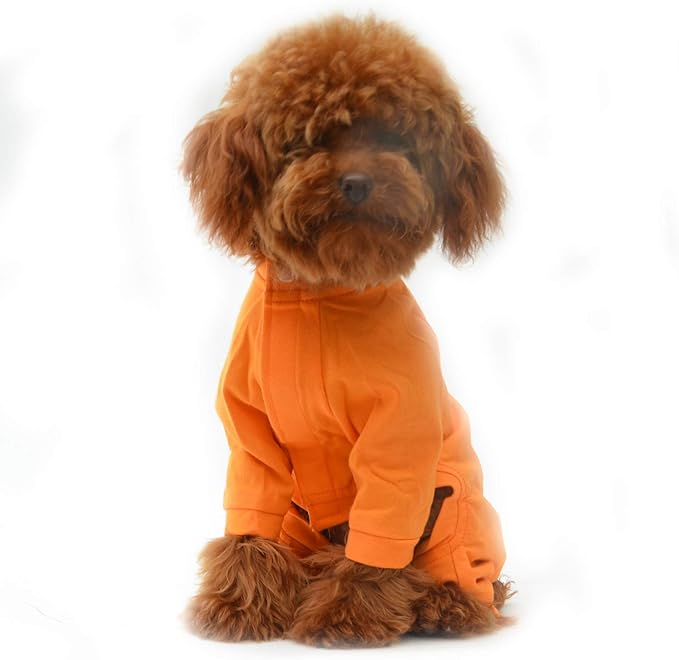 Lovelonglong Four Feet Dog Lightweight Pajamas, Pure Cotton Dog Jumpsuits 4 Legs Dog Onesies T-Shirt Stylish PJS Puppy Costume for Large Medium Small Dogs Orange XXXXL