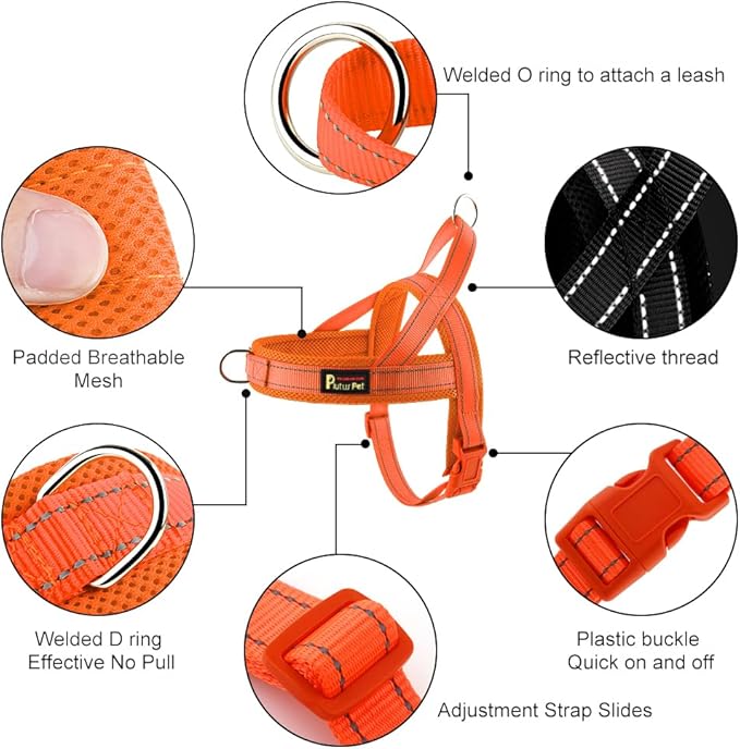 Plutus Pet No Pull Dog Harness with Breathable Mesh Padded, Adjustable Reflective Escape Proof Dog Harness, Quick Fit Dog Vest Harness for Small Medium Large Dogs(XXS, Orange)