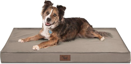 Orthopedic Dog Bed for Large Dogs, Waterproof Dog Crate Bed Washable Pet Bed for Large Sized Dogs with Egg Crate Foam Pet Mat, Removable Oxford Cover, Khaki