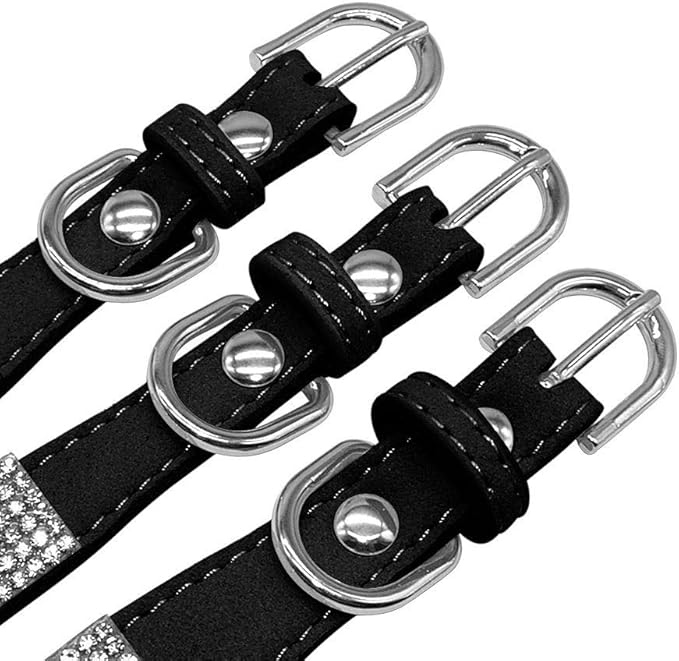 Rhinestone Dog Collar, Cute Dazzling Sparkling Soft Suede Leather Dog Cat Rhinestone Collar Crystal Diamond Pet Dog Puppy Collar (S, Dark Blue)