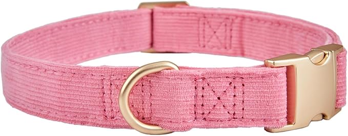 Soft Corduroy Dog Collar and Leash Set, Adjustable Cotton Dog Collars with Metal Buckle and Lead for Small Dogs,Hot Pink