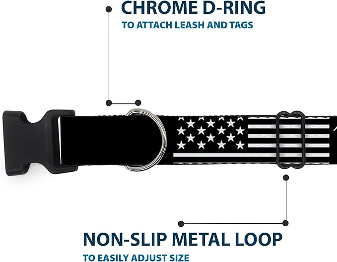 Dog Collar Plastic Clip Americana Flag We The People Black White 8 to 12 Inches 0.5 Inch Wide