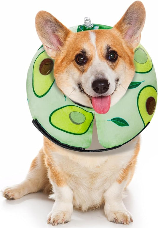 Dog Cone Collar for Small to Large Dogs for After Surgery, Pet Inflatable Neck Donut Collar Soft Protective Recovery Cone for Dogs and Cats - Alternative E Collar Does Not Block Vision - Avocado,S