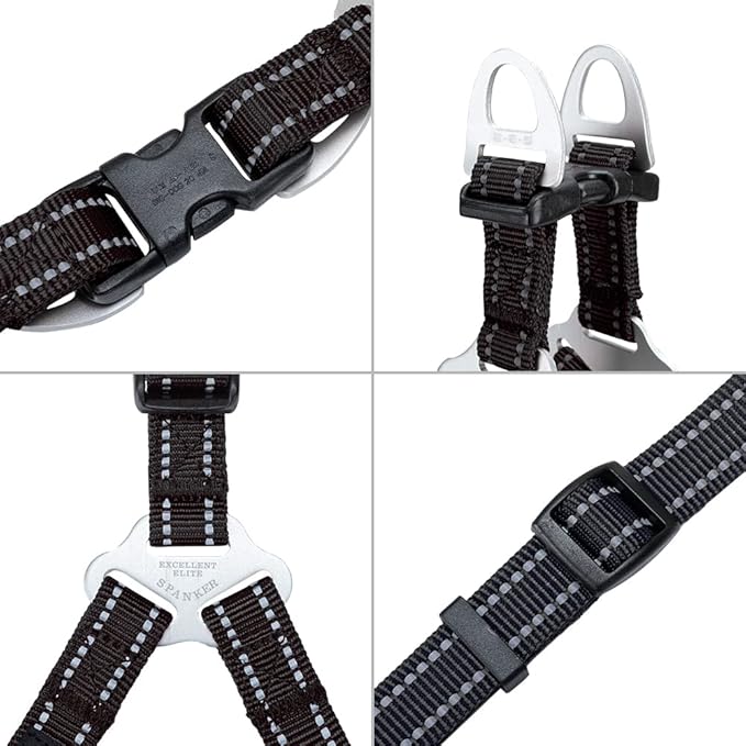 EXCELLENT ELITE SPANKER No Pull Dog Harness Adjustable Nylon Step-in Easy Pet Vest Chest Strap with Reflective and Leash Ring for Small Medium Large Breed Dogs Training Walking(Black-M)