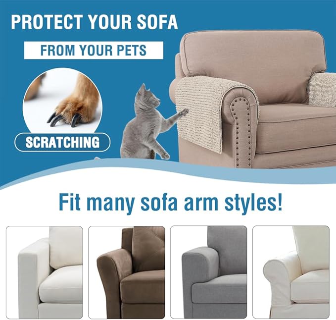 H.VERSAILTEX Plush Chenille Couch Armrest Cover 2 Packs Thick and Soft Sofa Covers Furniture Protector Cover for Pets (27.5" x 27.5", Island Fossi)