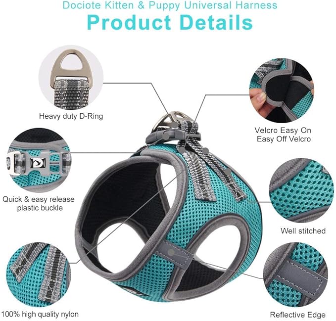 Dog and Cat Universal Harness with Leash - Cat Harness Escape Proof - Adjustable Reflective Step in Dog Harness for Small Dogs Medium Dogs - Soft Mesh Comfort Fit No Pull No Choke (XS, Lake Blue)