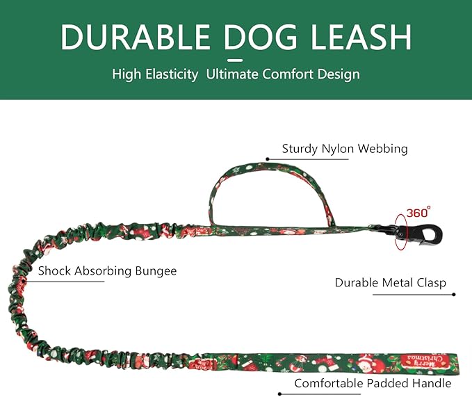 DAGANXI Tactical Dog Collar, Adjustable Military Training Nylon Dog Collar with Control Handle and Heavy Metal Buckle for Medium and Large Dogs, with Patches and Airtags Case (L, Christmas Green-Set)