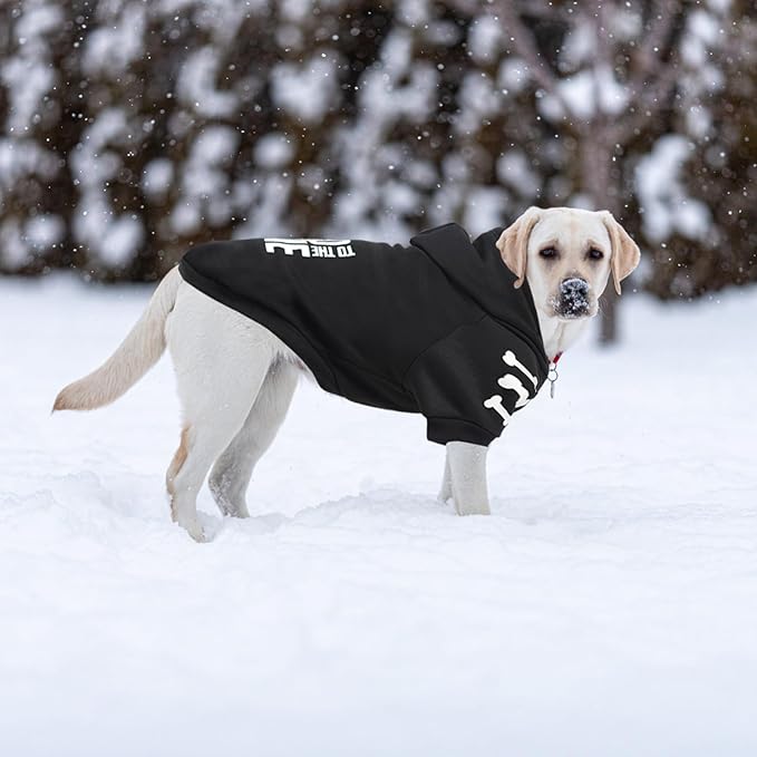 BINGPET Warm Dog Sweater with Hood and Leash Hole, Soft Fleece Coat for Cold Weather, Bad to The Bone Design, Sizes XS-XXL