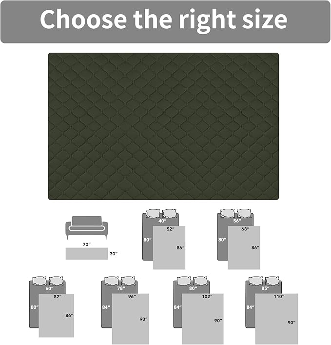 Easy-Going 100% Waterproof Dog Bed Cover Reversible Leak Proof Couch Cover Washable Sofa Cover Furniture Protector Blanket for Pets Kids Children Dog Cat (68x86 Inch, Army Green/Beige)